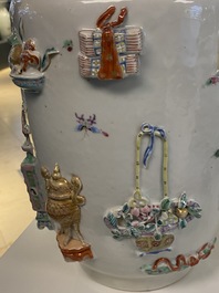 A Chinese famille rose vase with applied 'antiquities' design, Yongzheng